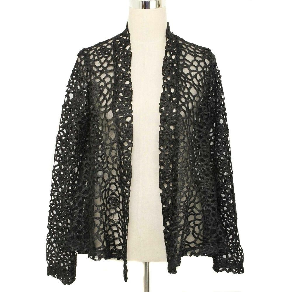 DOLCE CABO Black Mesh & Floral Open Front Topper Duster Jacket Size M